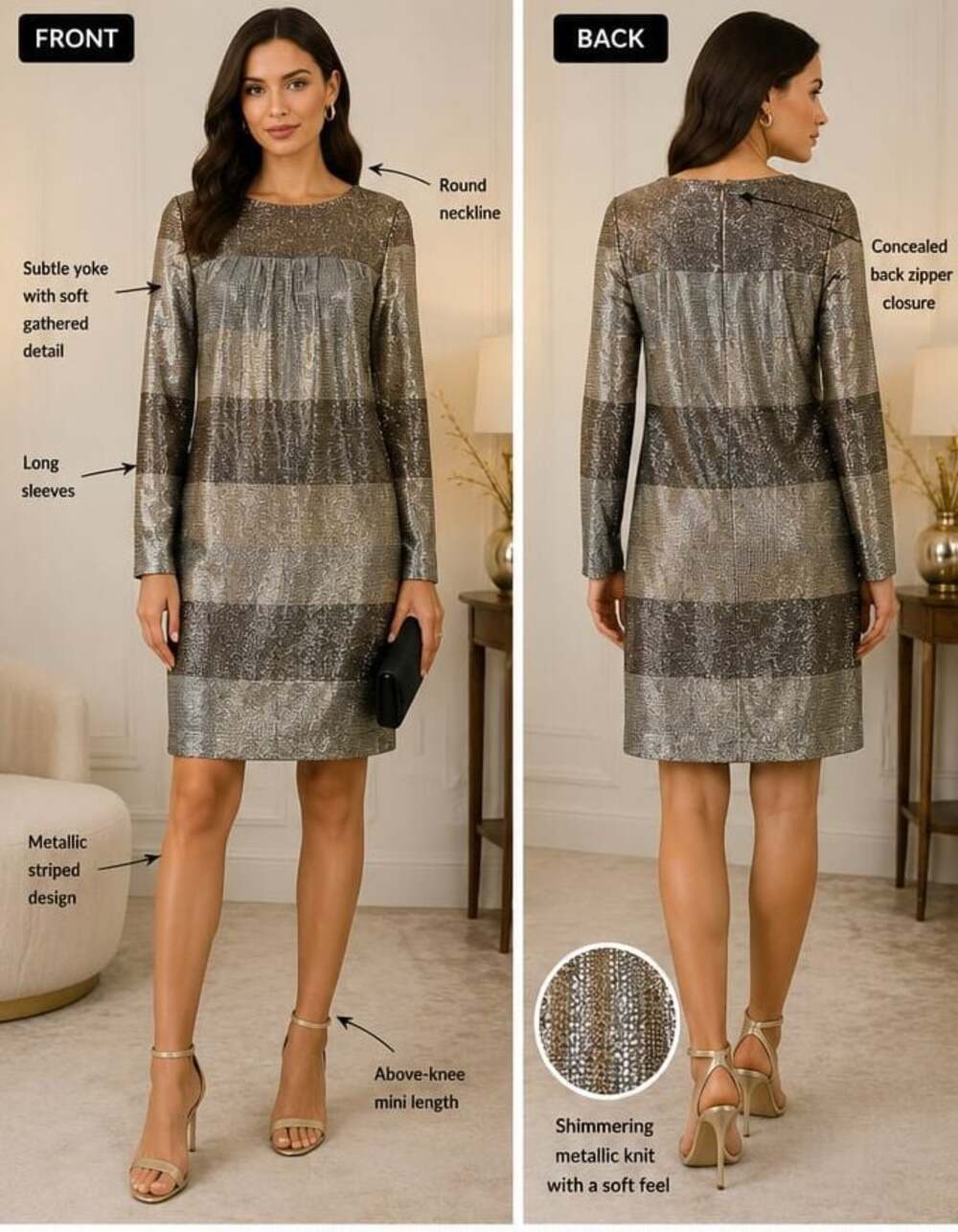 Lauren Ralph Lauren Metallic Striped Mini Dress Size 4